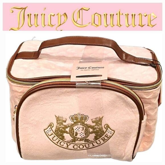 Juicy Couture Heritage & Heart Embossed Velour Double Travel Cosmetic Bags - Picture 1 of 9